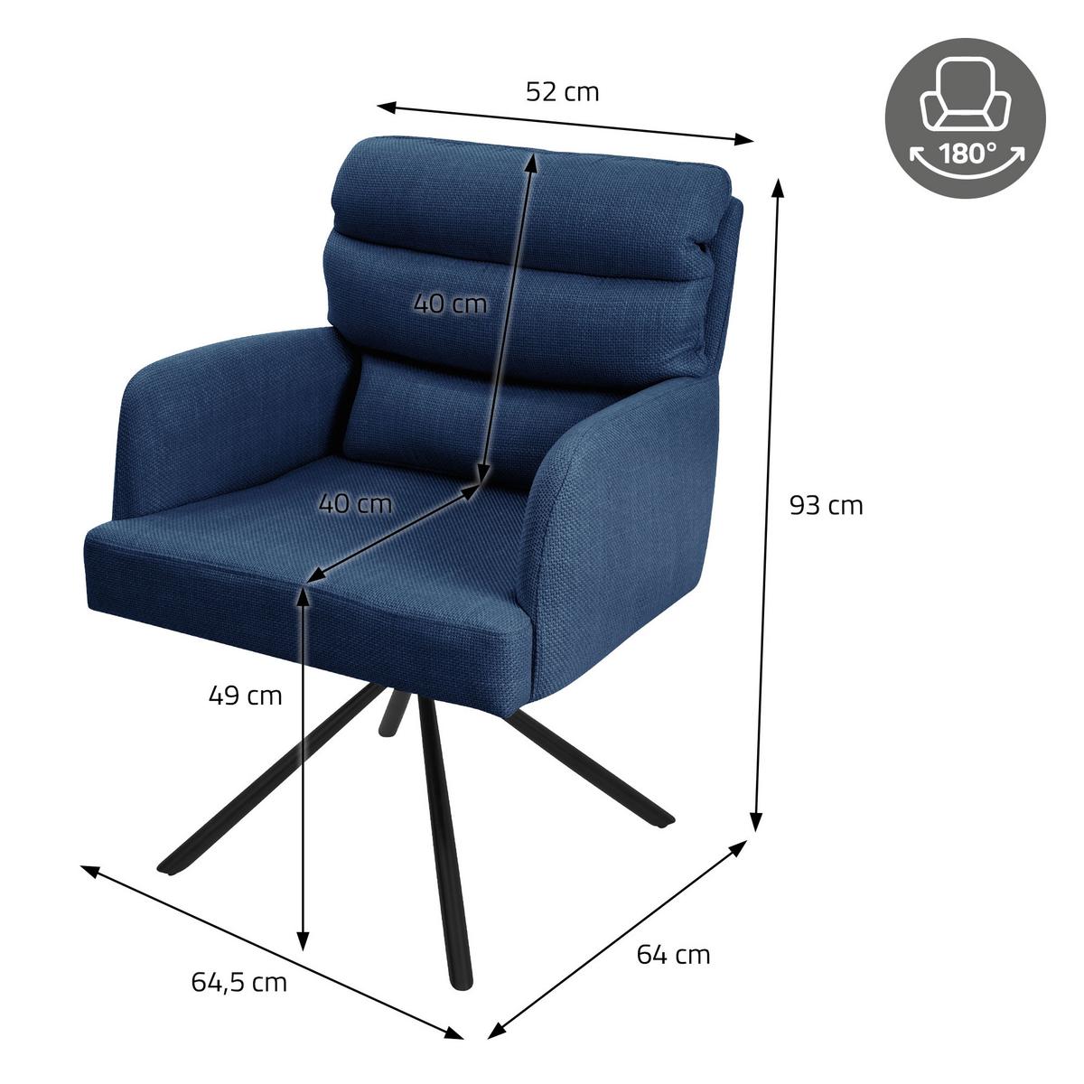 ESSZIMMERSTUHL 4er Set drehbar Dunkelblau Stoffbezug - Schwarz/Dunkelblau, Textil/Metall (64.5/93/64cm) - ML-DESIGN