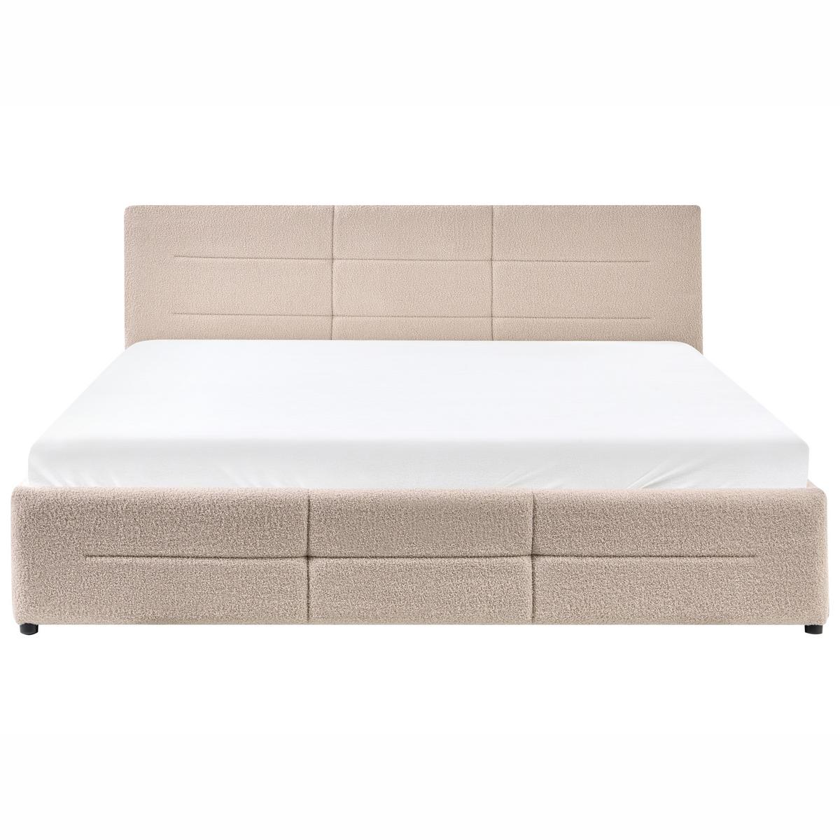 BETT mit Stauraum 180/200 cm Bouclé Beige Massognes - Beige, Textil (180/200cm) - Beliani
