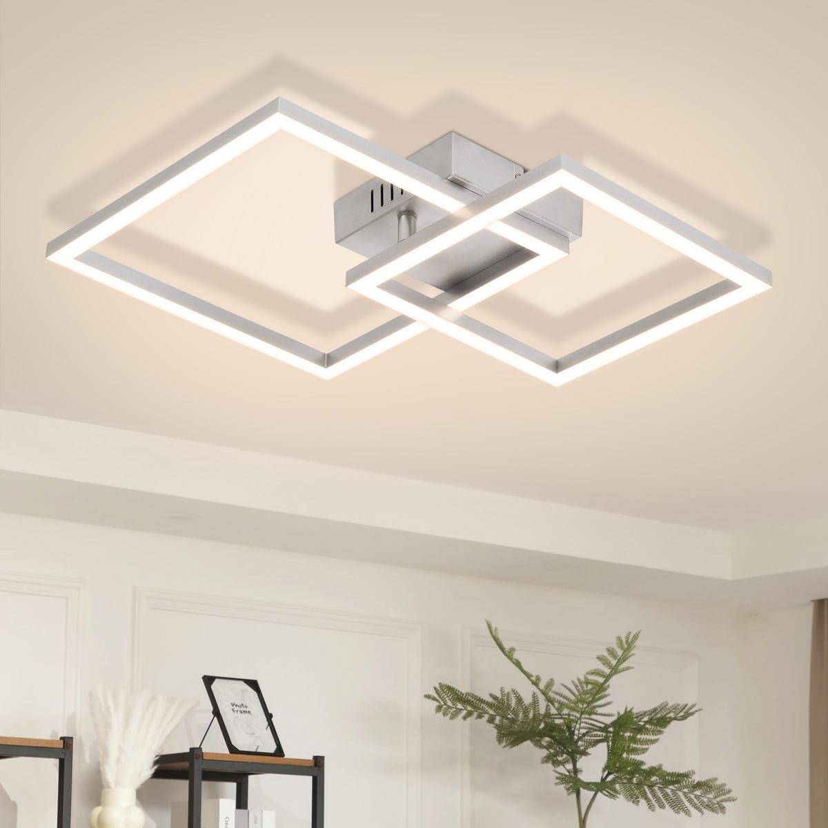 LED DECKENLEUCHTE Aelwynne 34.5/34.5/6.7 cm - Silberfarben, Kunststoff (34.5/34.5/6.7cm) - ZMH
