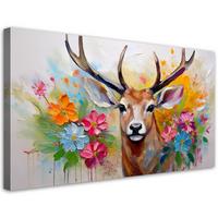 LEINWANDBILD Hirschblumen abstrakte Tiere 80x40cm - Multicolor, Textil (80/40cm) - Feeby