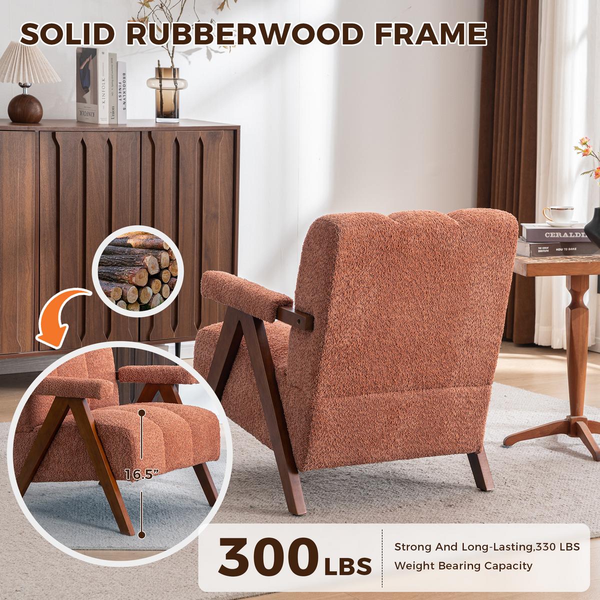 SESSEL aus bouclé und eichenholz, moderner akzentstuhl - Rostfarben, Holz (77/77/68.5cm) - Urban Meuble