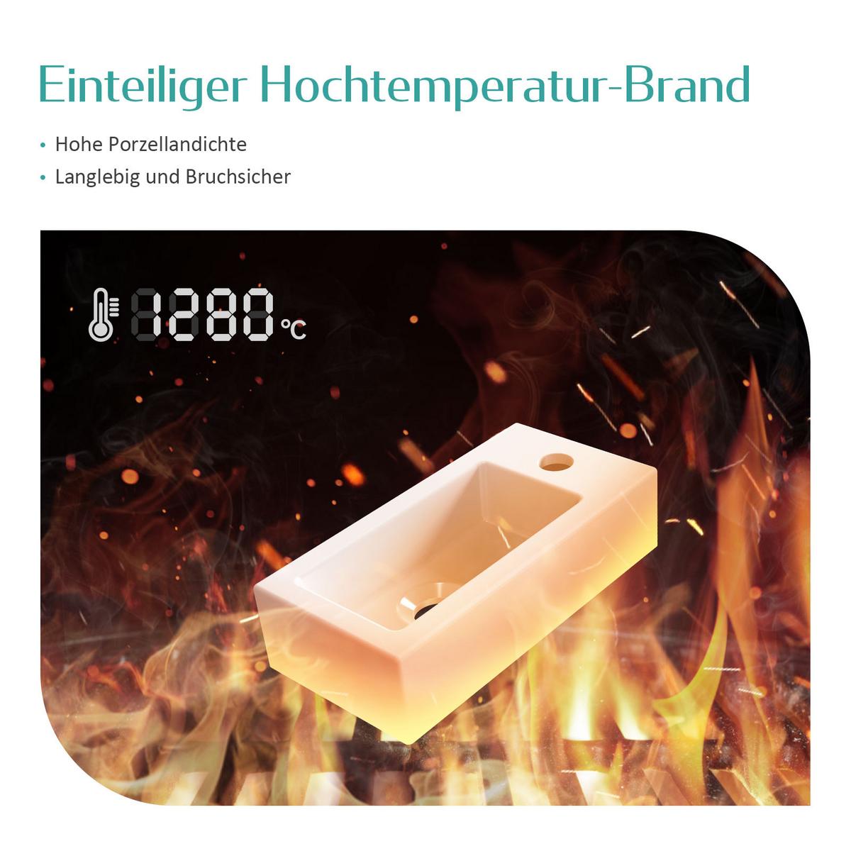 HANDWASCHBECKEN mit Hahnloch links Glänzend Weiß 36,5 / 18 / 9 cm - Weiß, Keramik (36.5/9/18cm) - EMKE