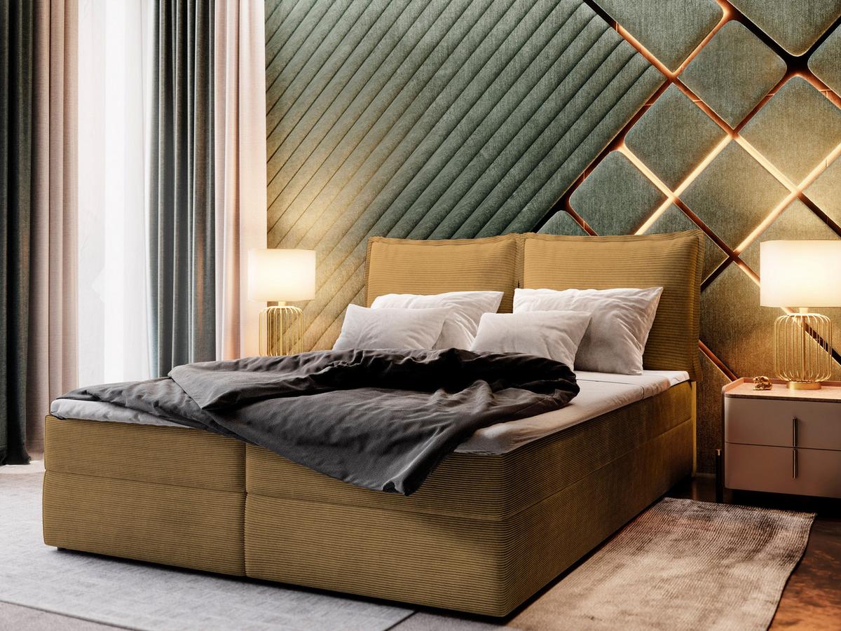 BOXBETT LENTE 160x200 cm mit Matratze und Topper - Gelb - Gelb, Holz (160/200cm) - MASSENO