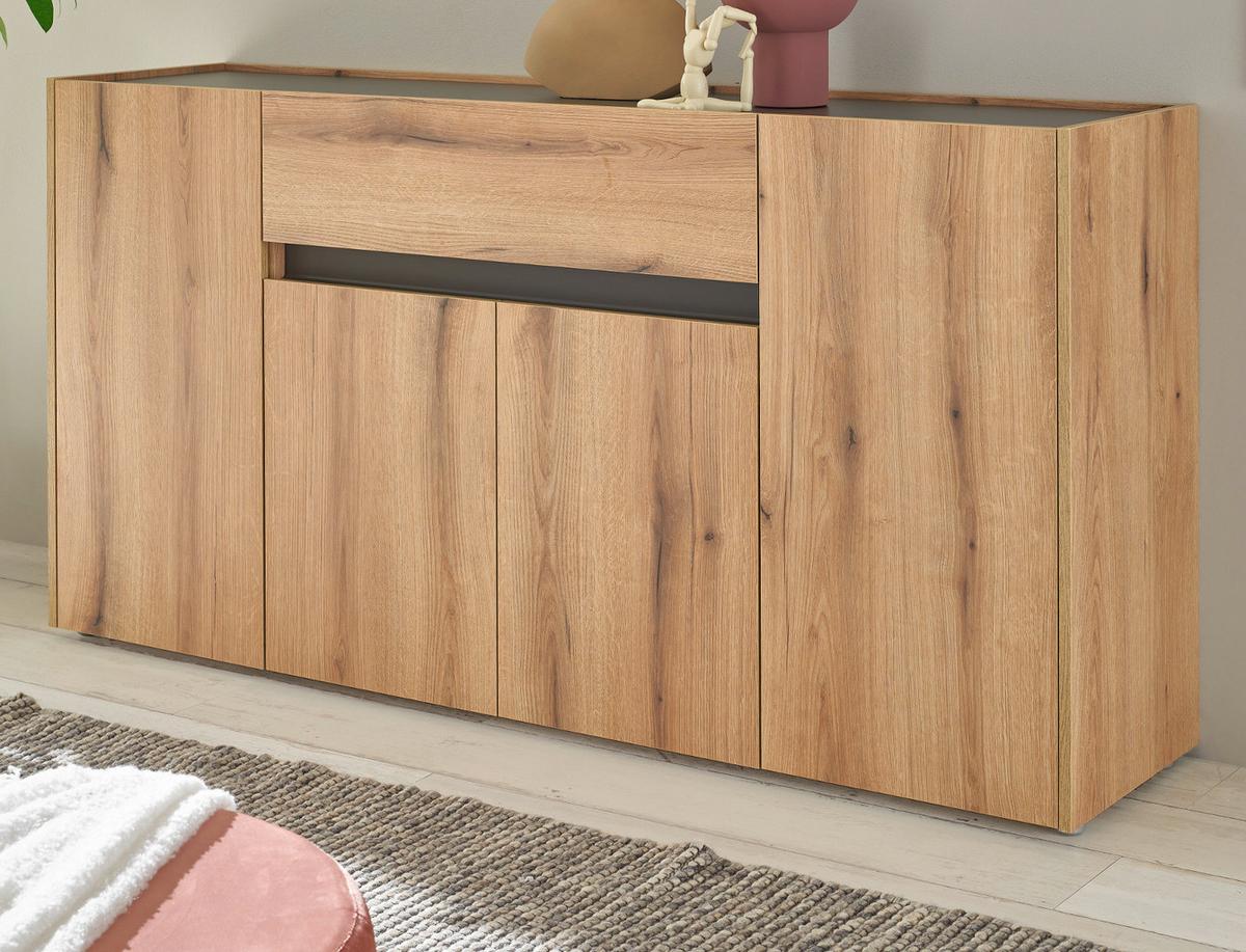 SIDEBOARD Evoke Eiche, grau 170 cm, Kommode mit viel Stauraum - Eichefarben/Schwarz, Holzwerkstoff/Kunststoff (170/87/40cm) - Furn.Design