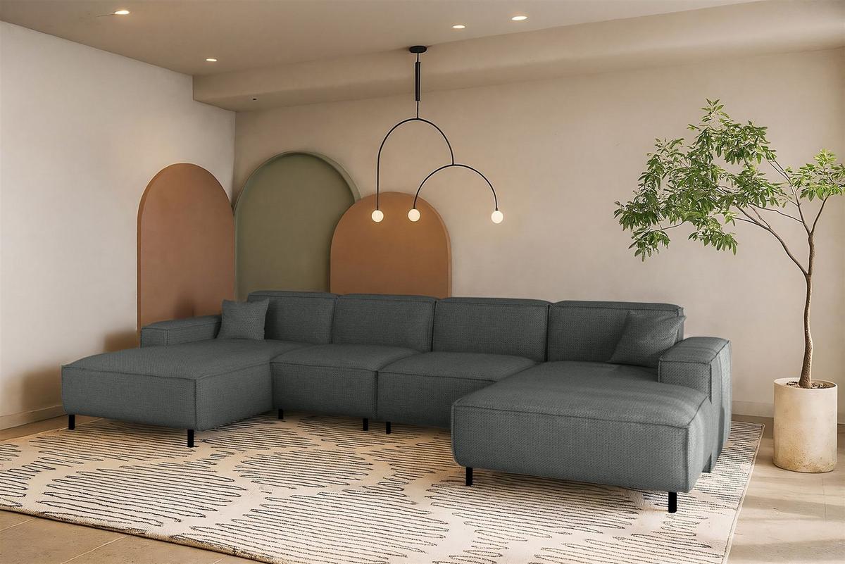 WOHNLANDSCHAFT Gloria In Artico - Anthrazit, Holzwerkstoff/Textil (378/73/165cm) - Fun Möbel