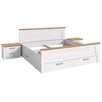 SCHLAFZIMMER weiß Lärche, Eiche Artisan Landhaus Set mit Bett inklusive Bettschubkästen, 2x Nachttisch - Eichefarben/Silberfarben, Holzwerkstoff/Kunststoff (180/200cm) - Inn.Furn