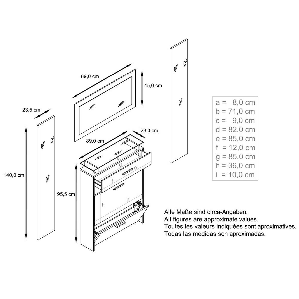 GARDEROBE Malea Fronten in Grau Hochglanz - Grau, Holzwerkstoff (180/180/23cm) - Vladon