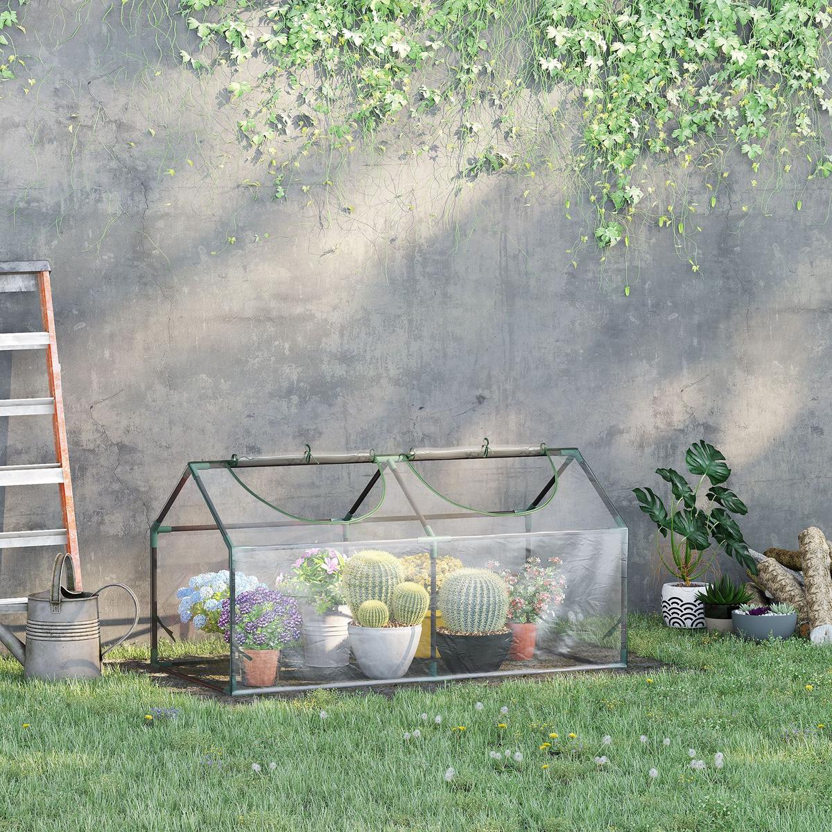 FOLIEGEWÄCHSHAUS mit Fenster Kunststoff Treibhaus Tomatenhaus 120x60x60cm - Transparent, Kunststoff (60/60/120cm) - Outsunny