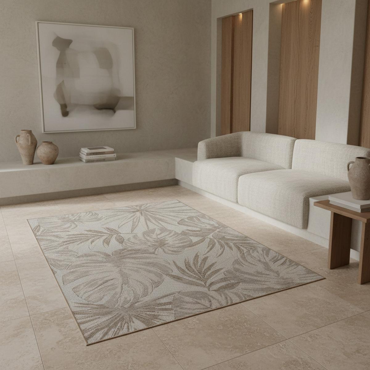 TEPPICH Outdoor VENTOUX in Beige, mit Tropen-Motiv, 240 x 340 cm - Beige, Textil (340/240cm) - KADIMA DESIGN