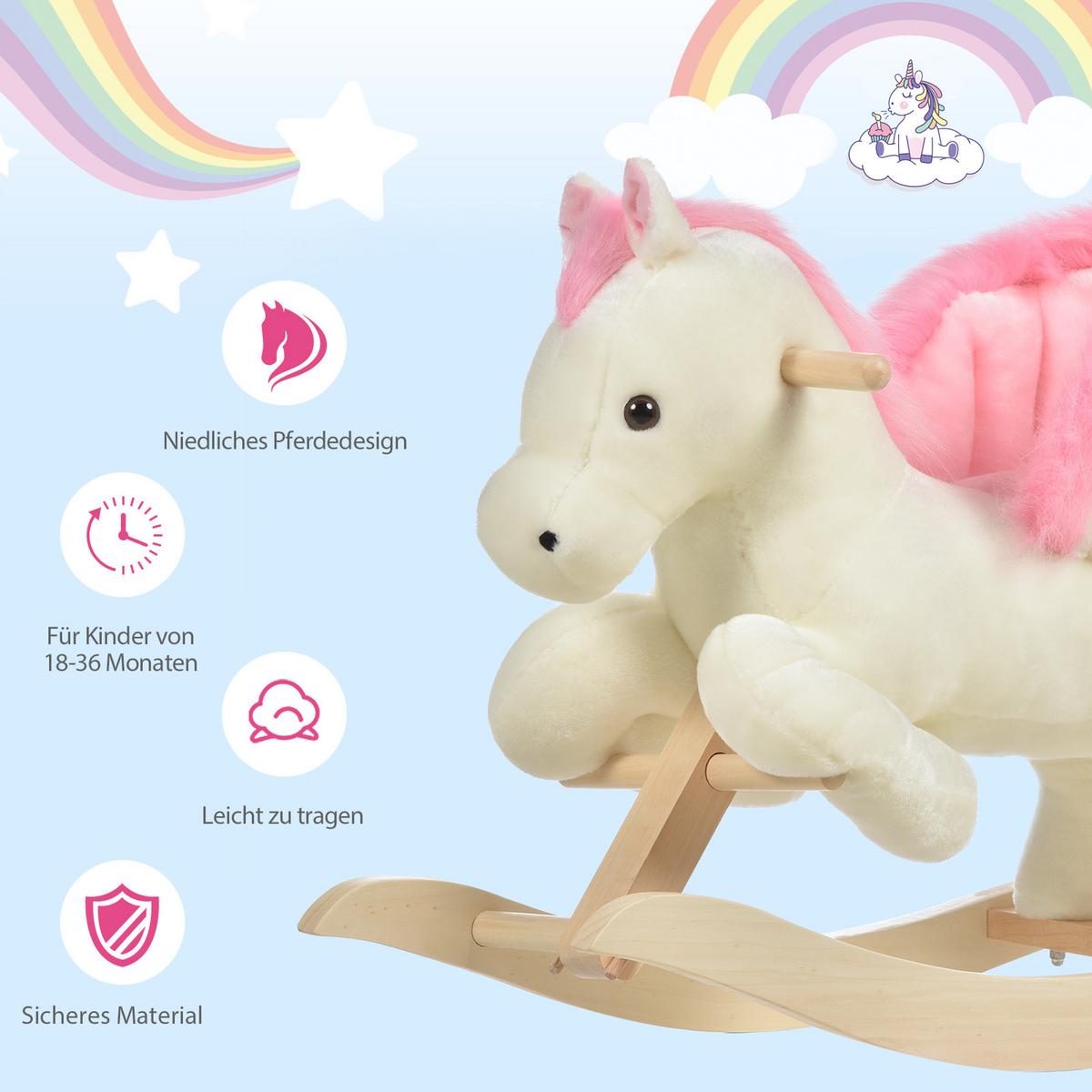 KINDER Schaukelpferd Baby Schaukeltier Spielzeug Pferd für 18-36 Monate Weiß - Weiß, Holz (28/57/70cm) - HOMCOM