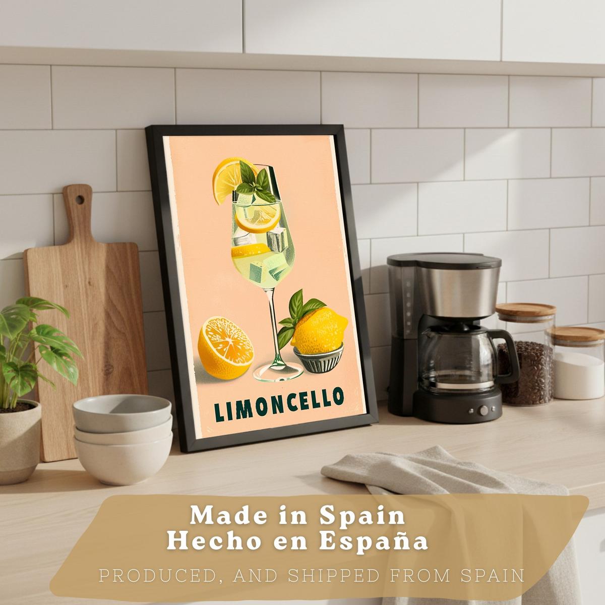 POSTER 4er Set Cocktail-Wandbilder Mojito Gin Tonic und Limoncello Vintage Retro Küche Bar Deko Schwarzer Rahmen A3 - Schwarz, Papier (29.7/1/42cm) - Nacnic