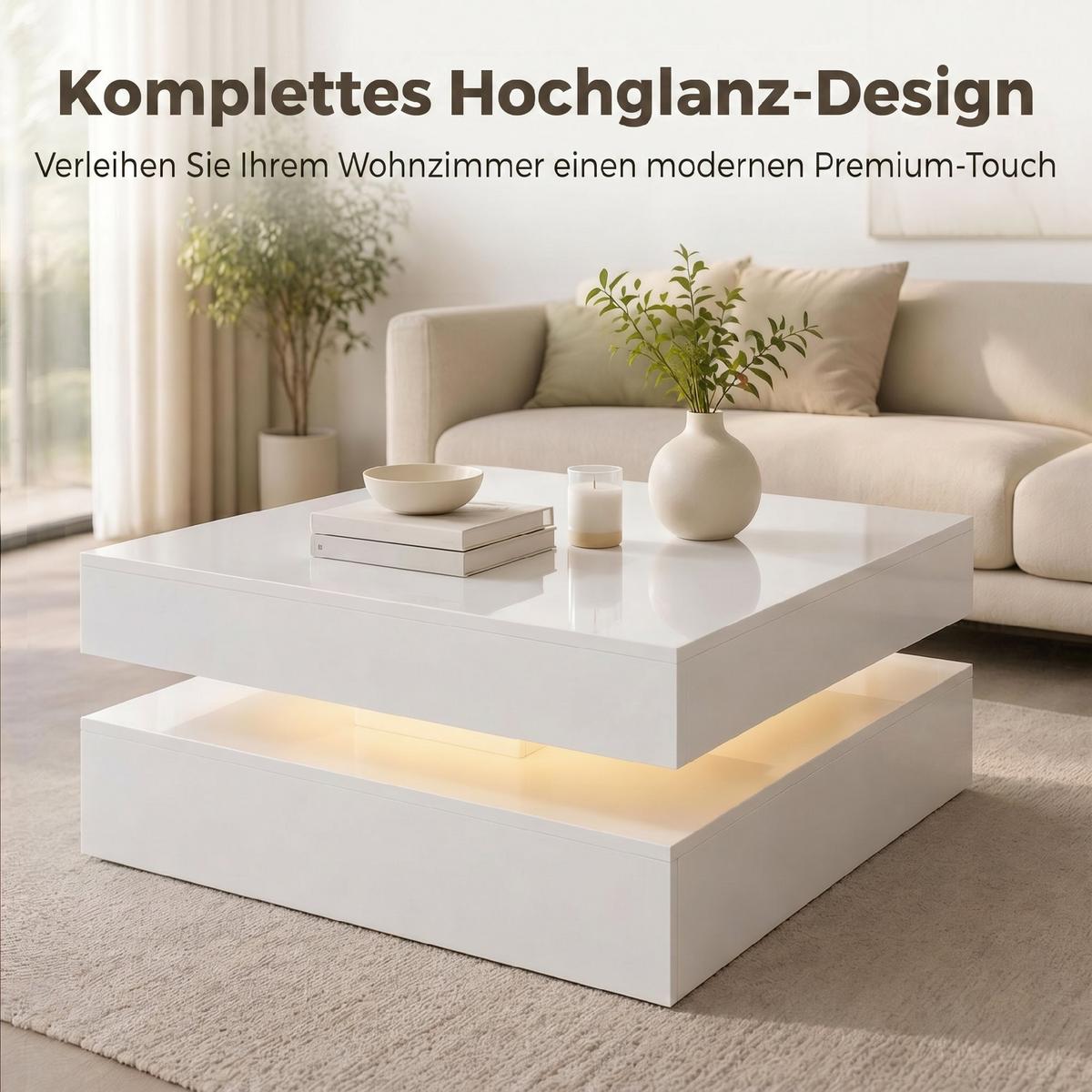COUCHTISCH MDF Weiß - Weiß Hochglanz, Holzwerkstoff (78/78/40cm) - HOMCOM
