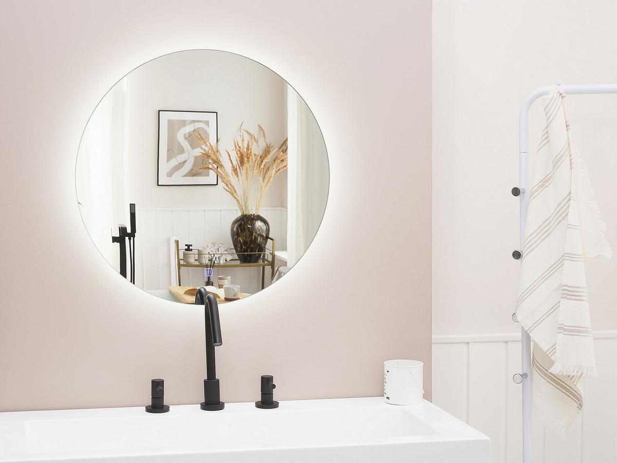 BADSPIEGEL mit LED-Beleuchtung rund 60 cm Callac - Silberfarben, Glas (60/60/3cm) - Beliani