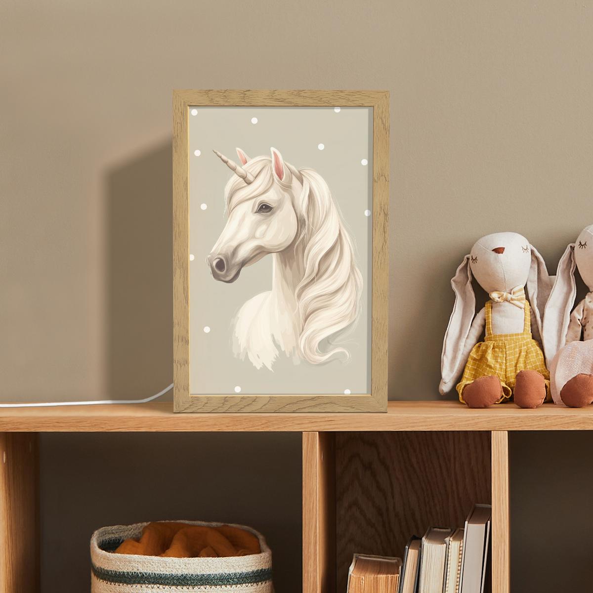 NACHTTISCHLAMPE Einhorn - Weiß - Punkte 20x30 cm - Taupe, Holzwerkstoff (8/20/30cm) - OnlyWow