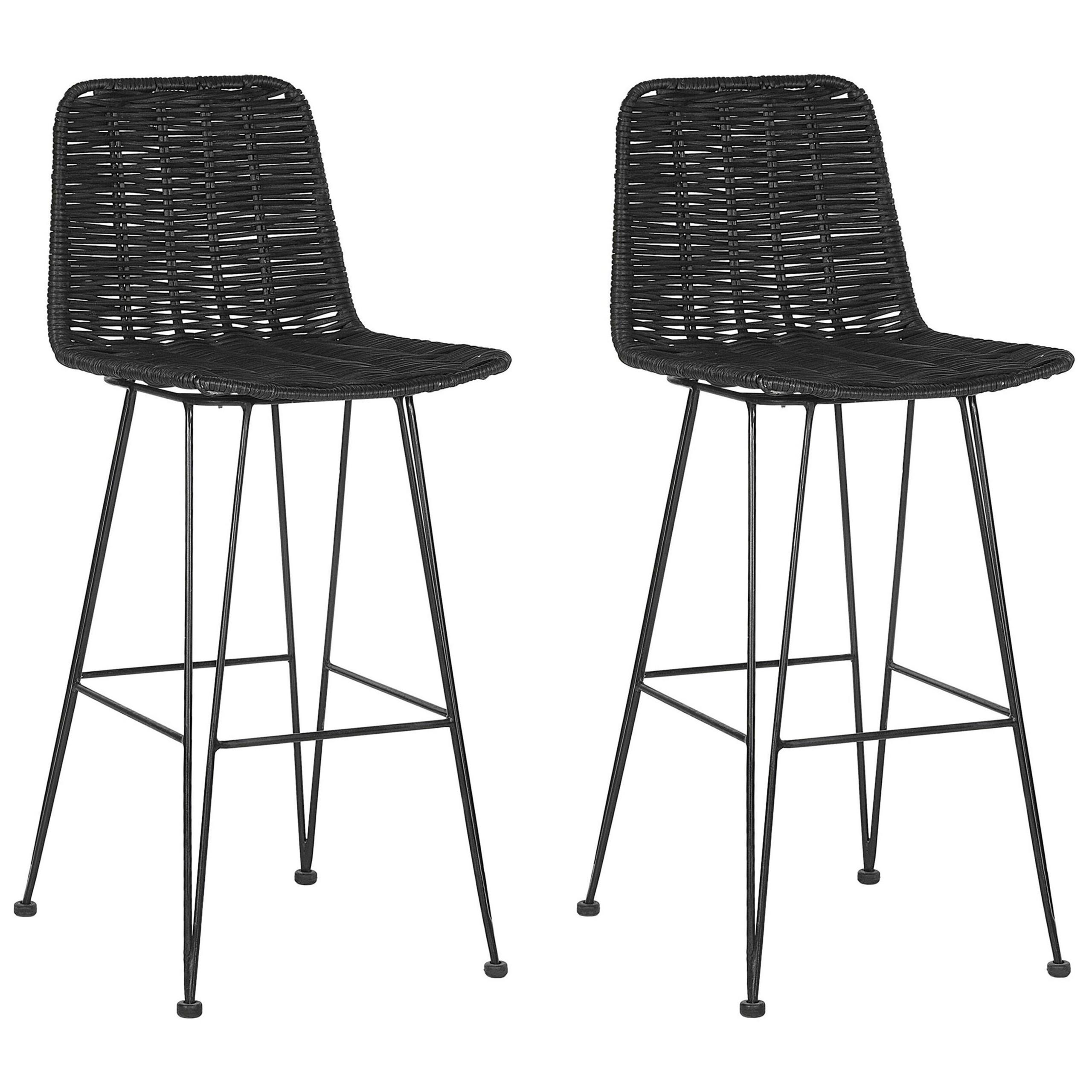 BARHOCKER 2er-Set Rattan Schwarz Cassita - Schwarz, Naturmaterialien/Metall (43/103/47cm) - Beliani