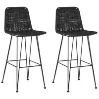 BARHOCKER 2er-Set Rattan Schwarz Cassita - Schwarz, Naturmaterialien/Metall (43/103/47cm) - Beliani
