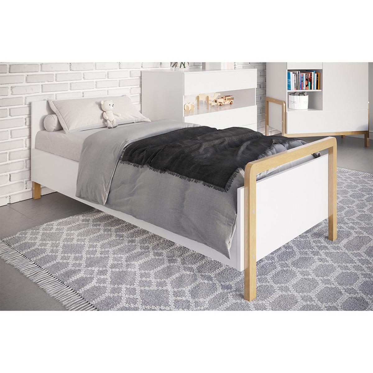 BETT Weiß und Holz - Weiß, Holzwerkstoff (80/180cm) - Petits-meubles