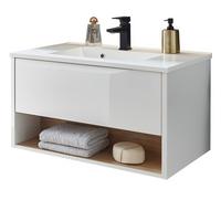 WASCHTISCH weiß Hochglanz, Eiche 80 cm, Waschbeckenunterschrank mit Waschbecken - Weiß Hochglanz, Holzwerkstoff (80/44/47cm) - Furn.Design