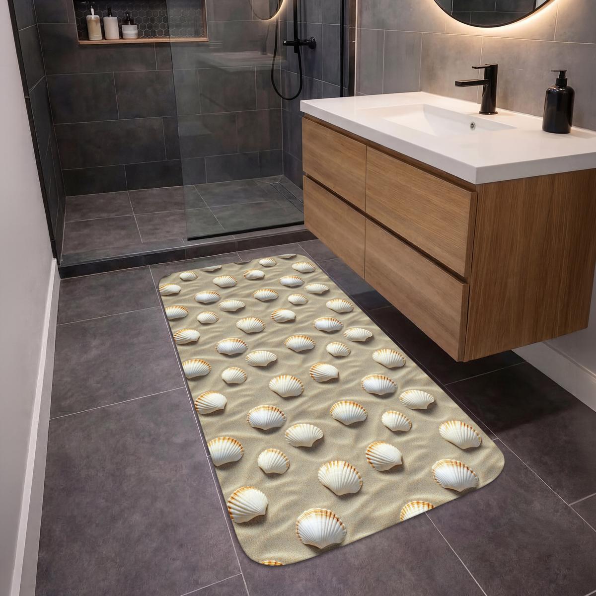 BADEMATTE Muscheln - Sand - Maritim 60x120 cm - Sandfarben, Textil (60/120cm) - OnlyWow