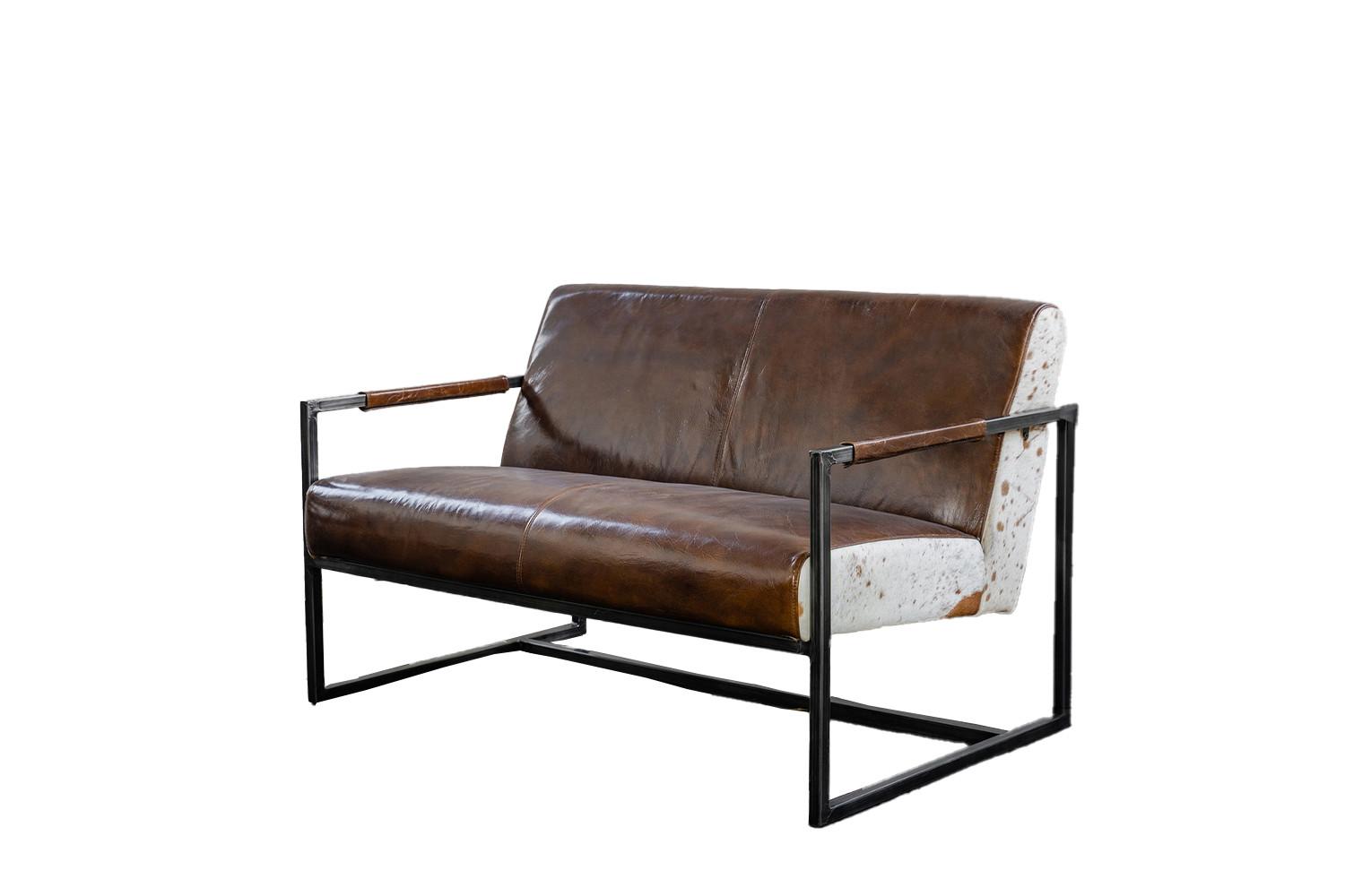 SOFA LIANO Braun Leder - Schwarz/Braun, Leder (125/81/81cm) - KAWOLA