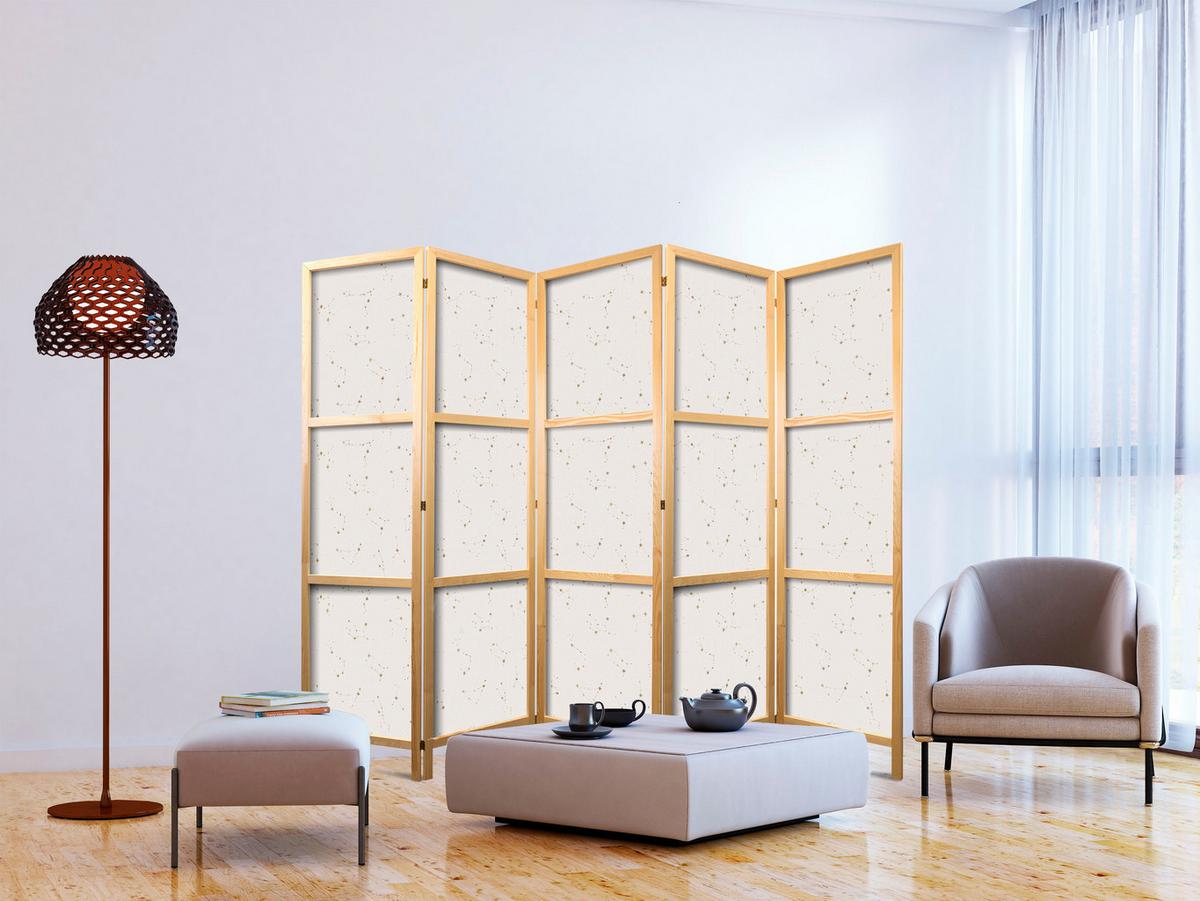 PARAVENT Japanischer 5-tlg 225x172 cm Sternkonstellationen - Beige, Holz/Textil (225/172/3cm) - Muralo