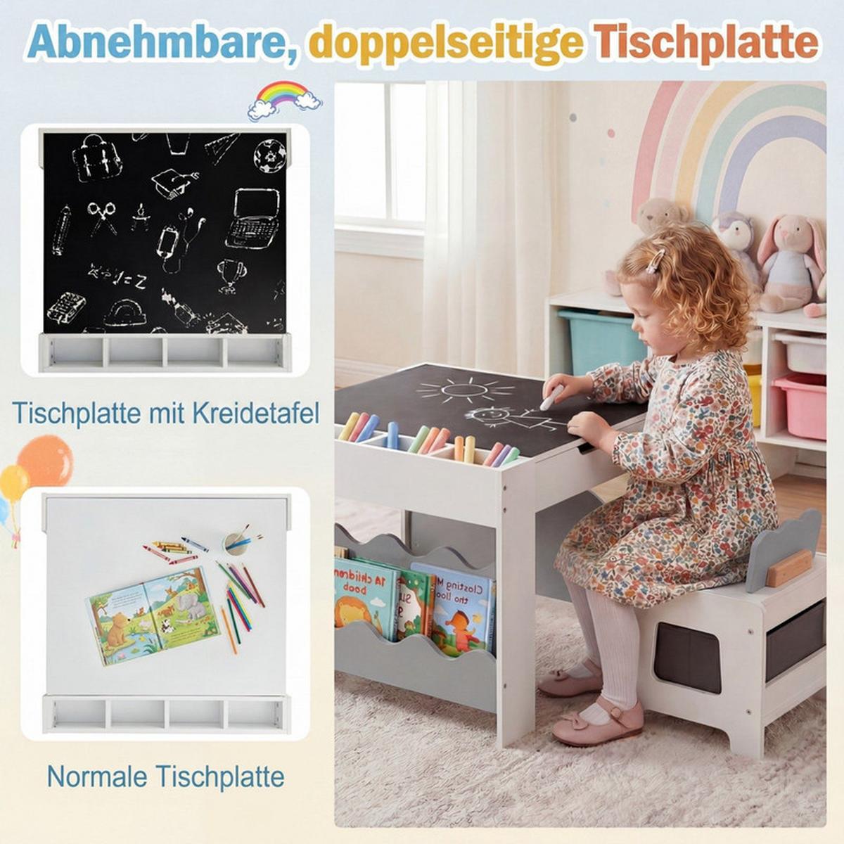 KINDERTISCH mit Stuhl grau(3-tlg) - Grau, Holzwerkstoff (66/48/64cm) - COSTWAY