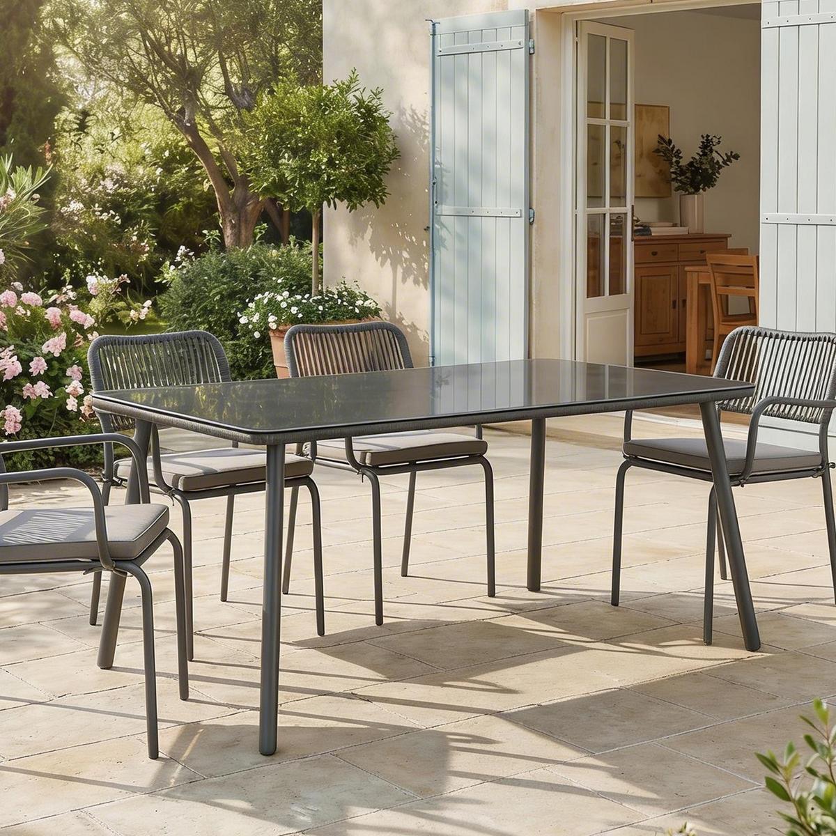 GARTENTISCH VOLONTE grau, schwarz - Grau, Glas/Metall (90/160/75cm) - IDIMEX