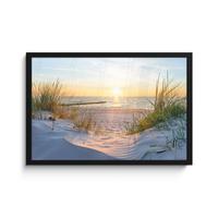 POSTER MIT RAHMENGERAHMTES BILD Strand - Sonne - Düne - Gras - Sand - Horizont 60x40 cm - Hellblau, Papier (60/40cm) - MuchoWow