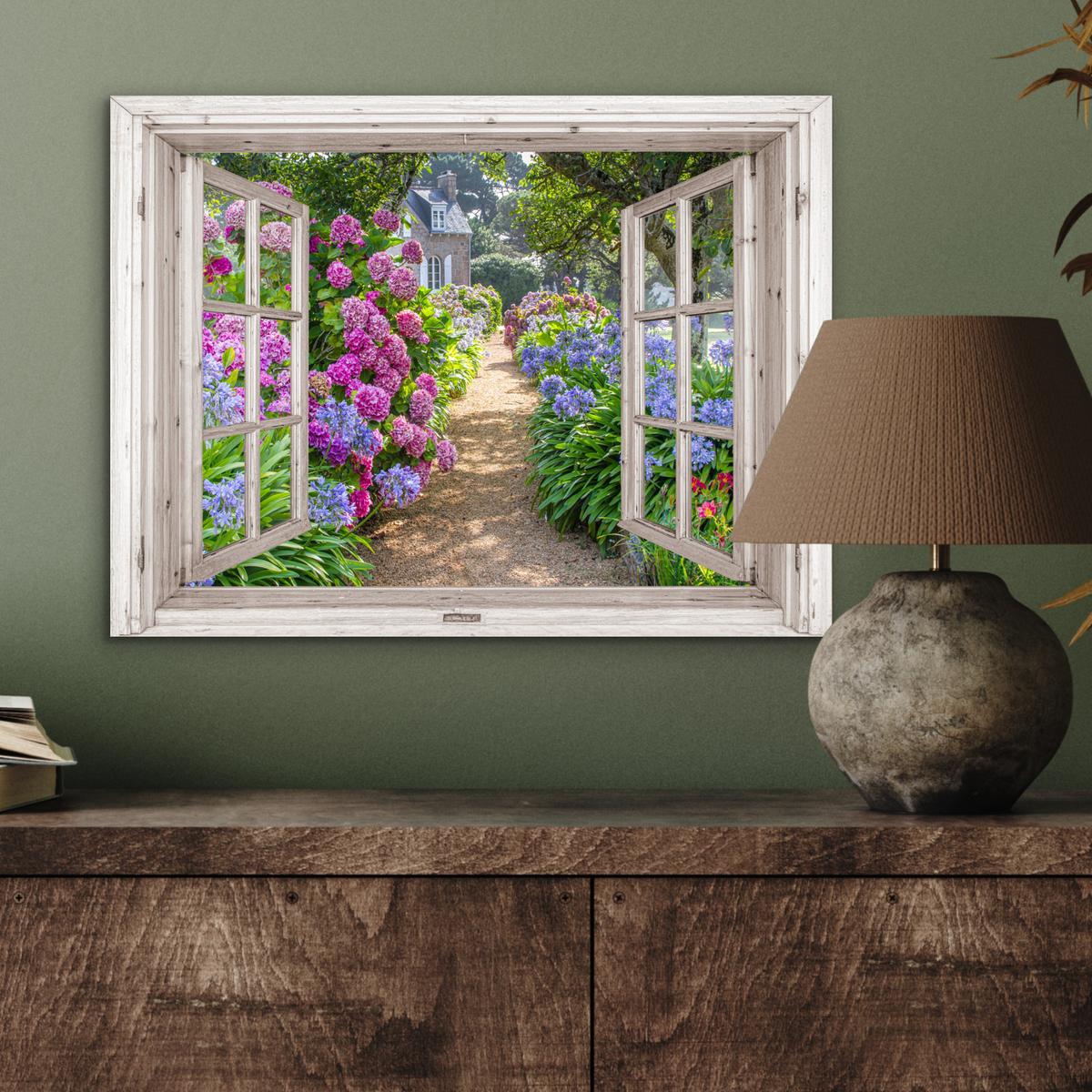 METALLBILD Hortensie - Durchsichtig - Blumen - Sommer - Lila - Weg 40x30 cm - Lila, Metall (40/30cm) - MuchoWow
