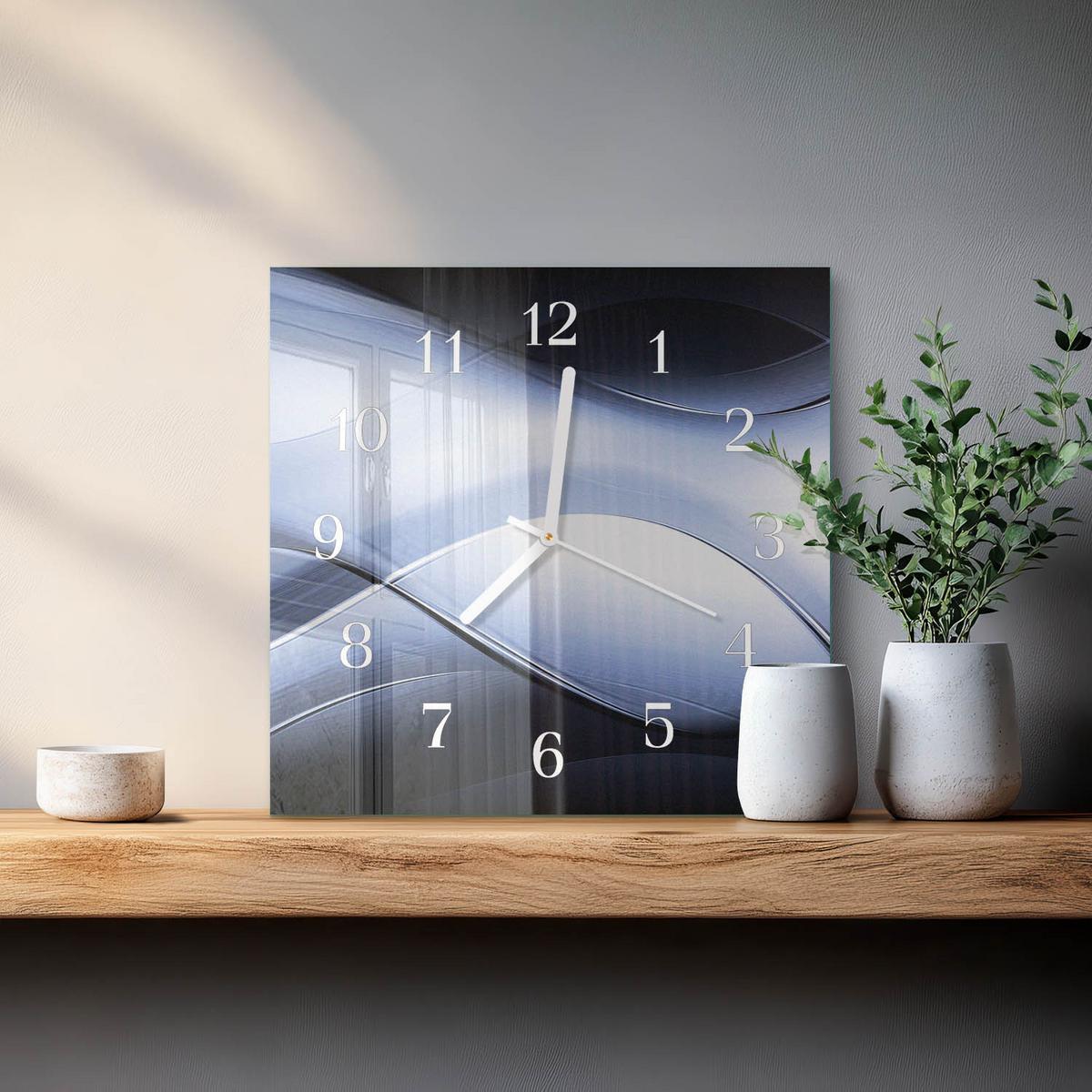 WANDUHR aus Glas 30x30 cm - Abstraktion - Blau, Glas (30/30/0.4cm) - TULUP