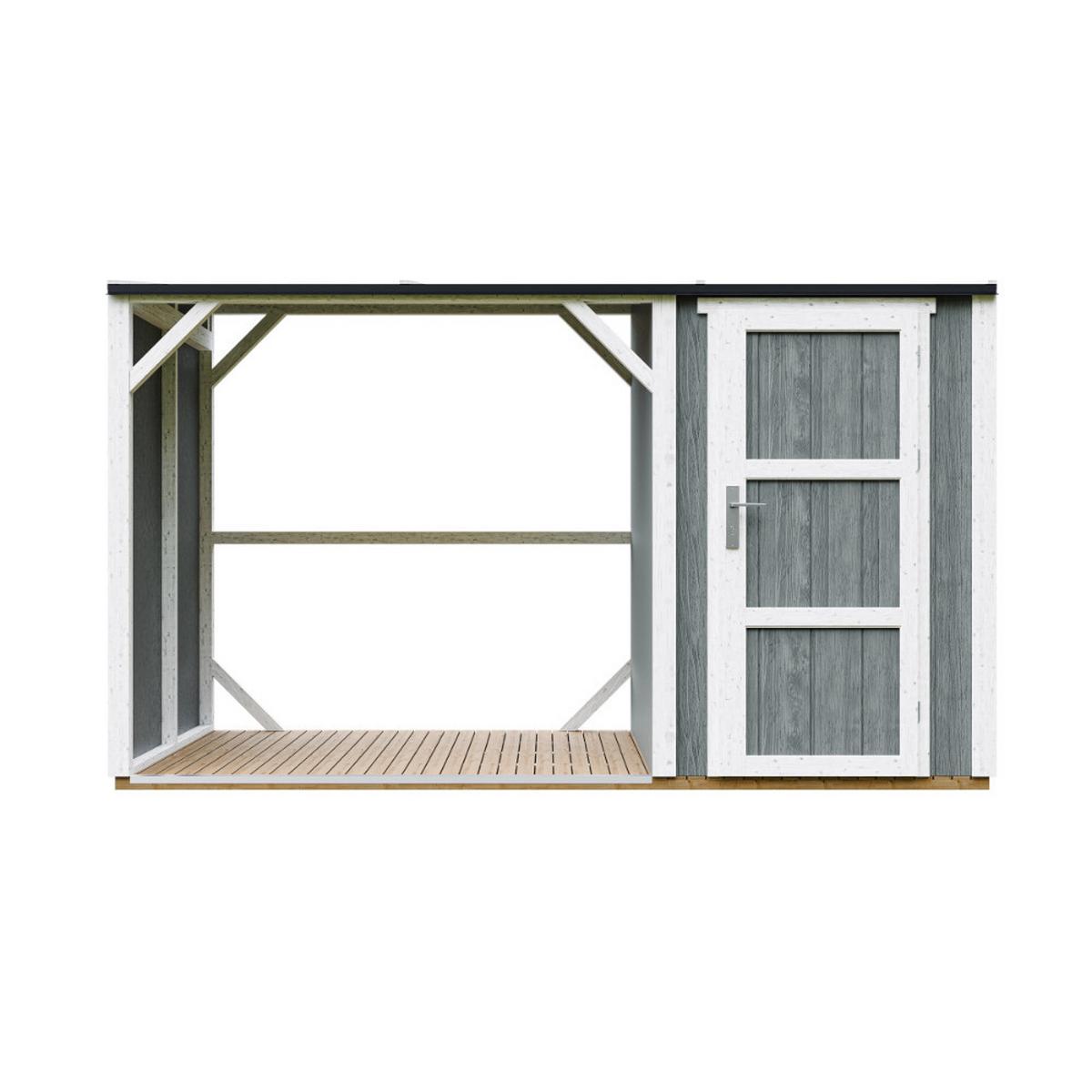 BRENNHOLZLAGER mit geschlossenem Stauraum 4,14 m² M985-CAVERN STEEL - Grau, Holz (120/220/345cm) - Timbela