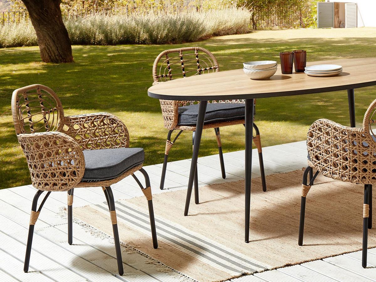 GARTENSTUHL 2er-Set PE Rattan Auflage graphitgrau Pratello - Graphitfarben/Naturfarben, Kunststoff (45/84/49cm) - Beliani