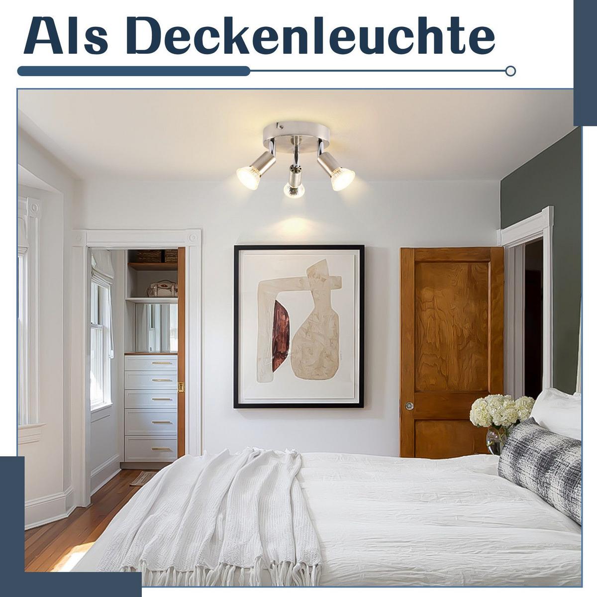 DECKENSTRAHLER Bamberg 3-flammig 15/15/10.4 cm - Silberfarben, Metall (15/15/10.4cm) - Nettlife