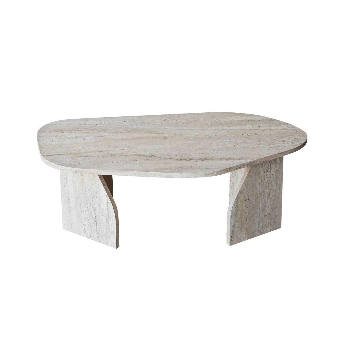 COUCHTISCH mit organisch geformter Tischplatte und breiten Beinen 100/60/35 cm - Beige, Holzwerkstoff (66/60/35cm) - Calicosy