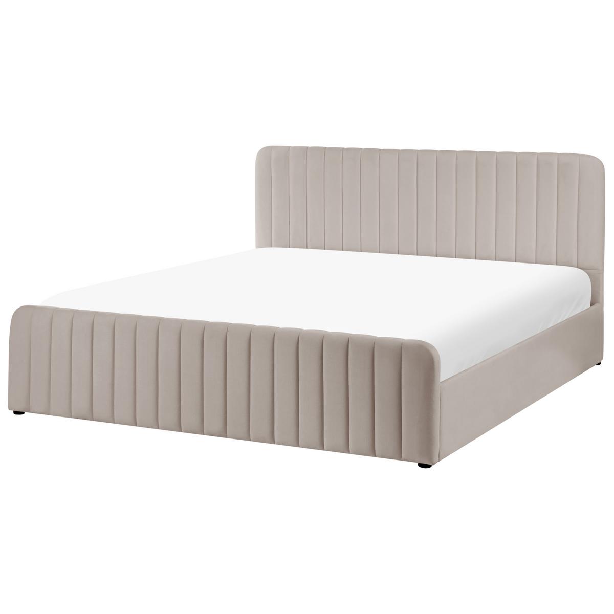 BETT mit Stauraum 180/200 Stoff Taupe Lunan - Taupe, Textil (180/200cm) - Beliani