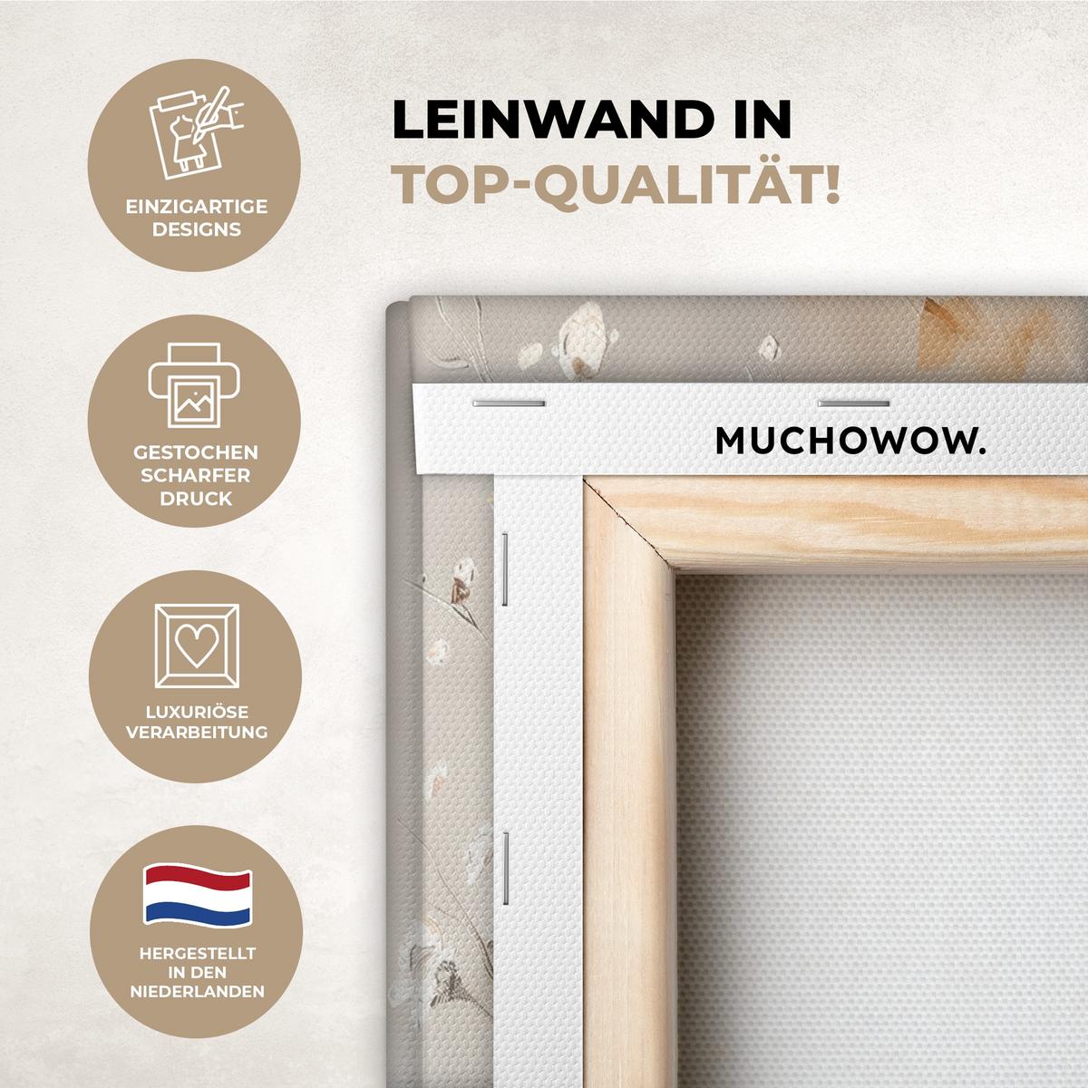 LEINWANDBILD 3er Set Blüte - Beige - Abstrakt - Blumen 90x60 cm - Hellbraun, Textil (90/60cm) - MuchoWow