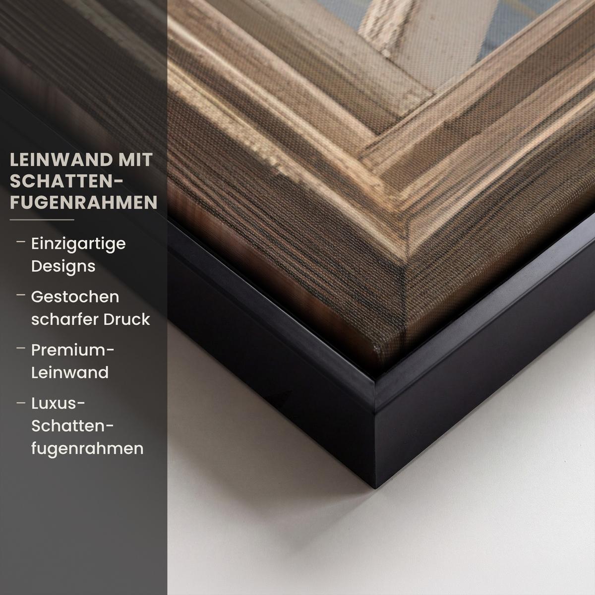 LEINWAND Bilder mit Rahmen - Ausblick - Strand - Dünen - Meer - Natur - 90x60 - Sandfarben, Textil (90/60cm) - MuchoWow