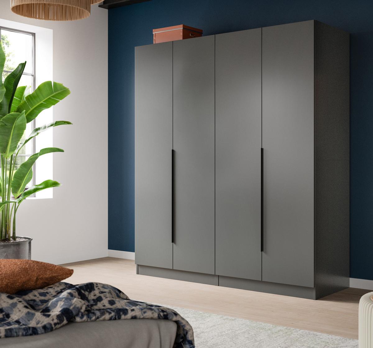KLEIDERSCHRANK grau 4-türig 160 x 181 cm, Drehtürenschrank mit Kleiderstange - Schwarz/Grau, Holzwerkstoff/Kunststoff (160/181/52cm) - Inn.Furn