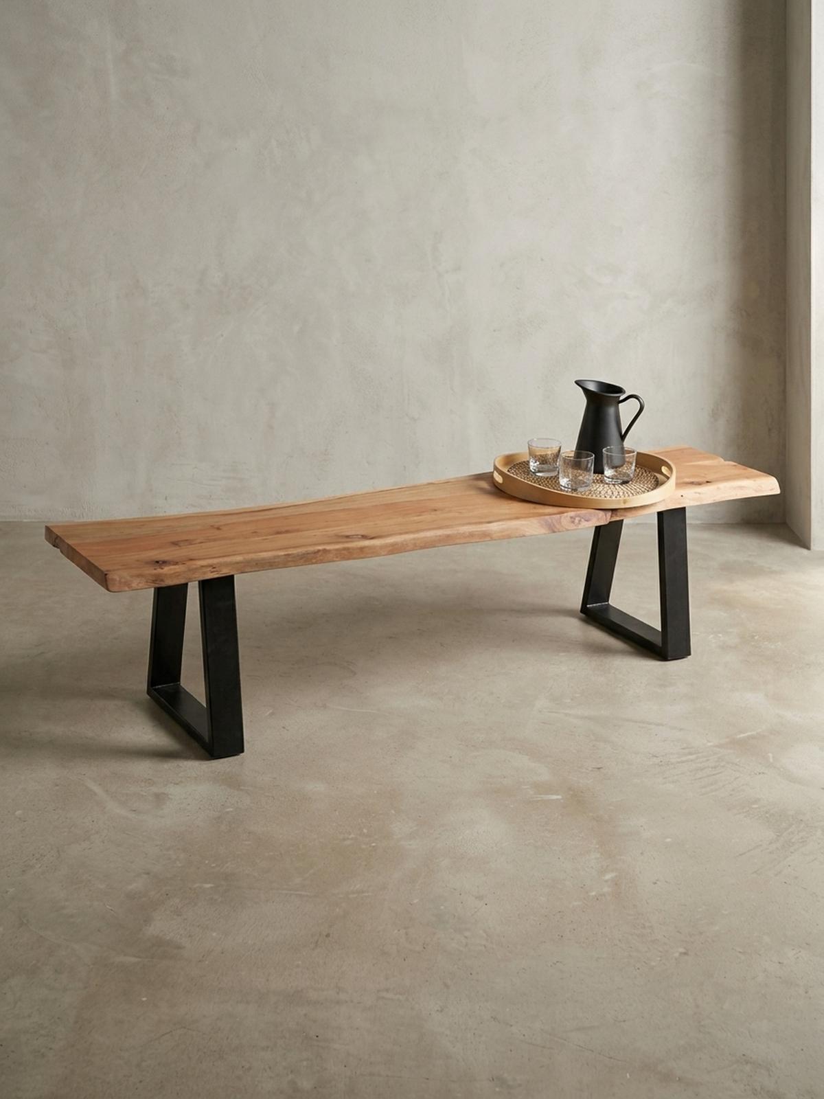 ESSZIMMERBANK Akazienholz Metall schwarze Füße, Beige 160x40x45 cm - Beige/Schwarz, Holz/Metall (160/45/40cm) - KADIMA DESIGN