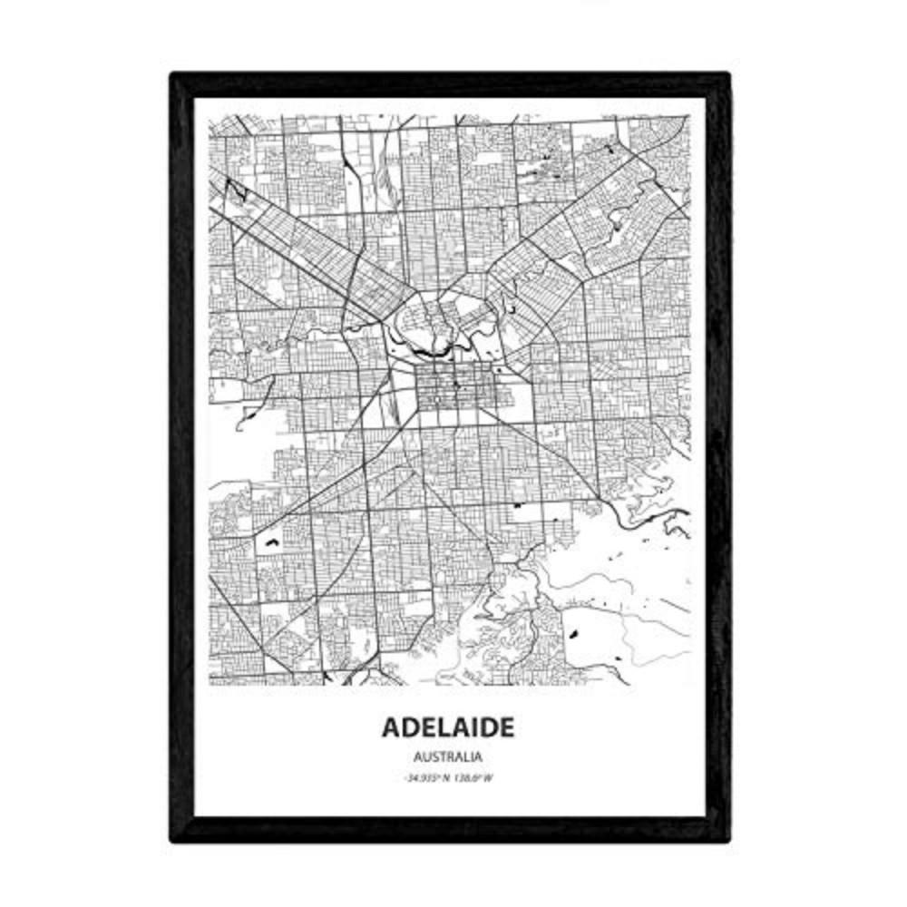 POSTER Karte Von Adelaide - Australien A3 Rahmenlos - Klar, Papier (29.7/5/42cm) - Nacnic