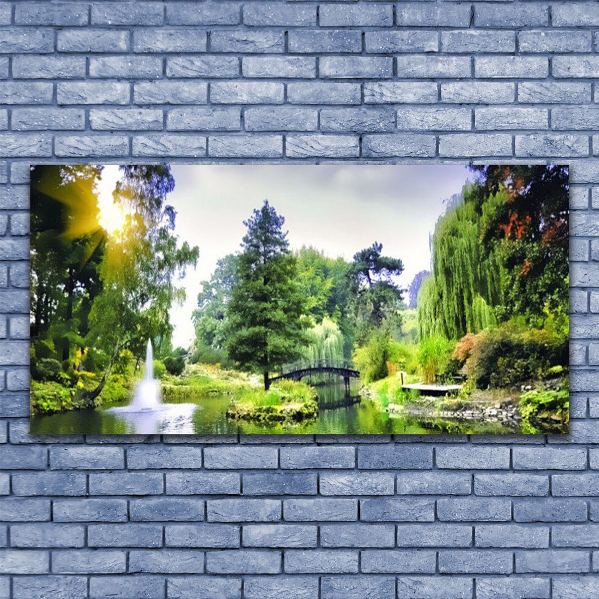 LEINWANDBILD 140x70 cm Waldlandschaft mit Fluss - Dunkelgrün/Hellblau, Textil (140/4cm) - TULUP