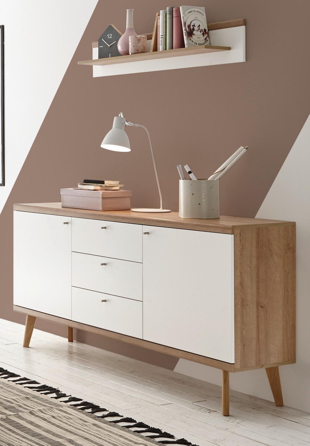 WANDBOARD weiß, Eiche Riviera, Wandregal skandinavisch, 107 x 20 cm - Weiß, Holzwerkstoff (107/20/19cm) - Furn.Design