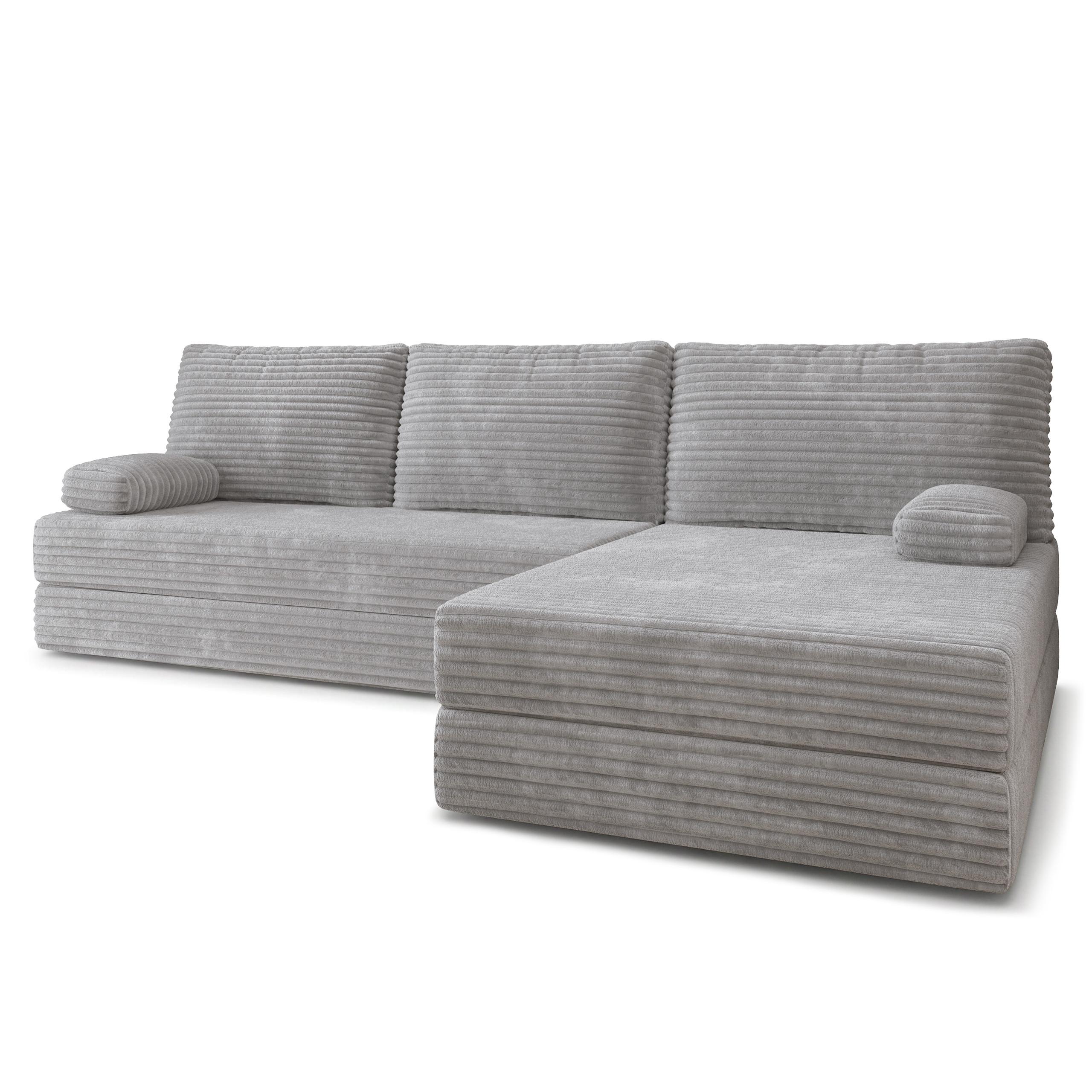 ECKSOFA ANKO modulares Boneless Sofa mit Schlaffunktion Hellgrau Kordstoff - Grau, Textil (270/160cm) - MASSENO