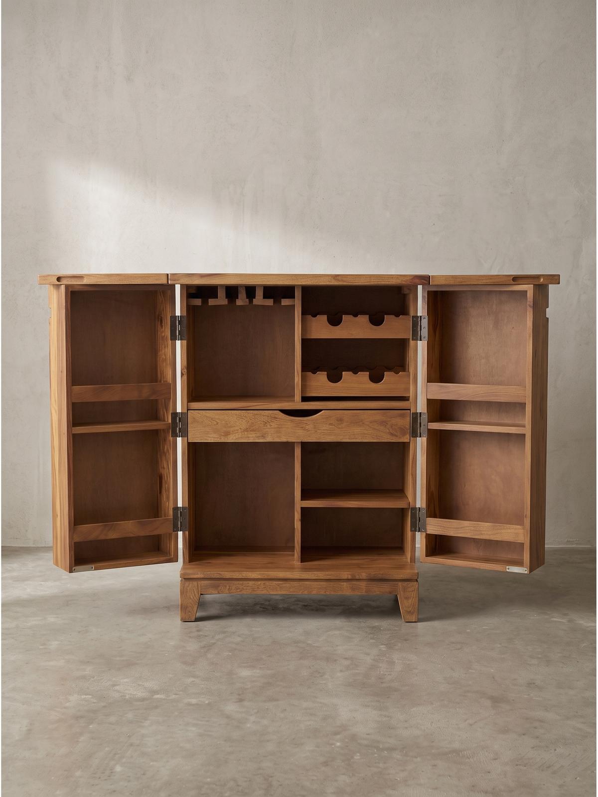 HAUSBAR SIRACUSA, Dunkles Massivholz, mit Ablagen, 65 x 50 x 90 cm - Dunkelbraun/Braun, Holz (65/90/50cm) - KADIMA DESIGN
