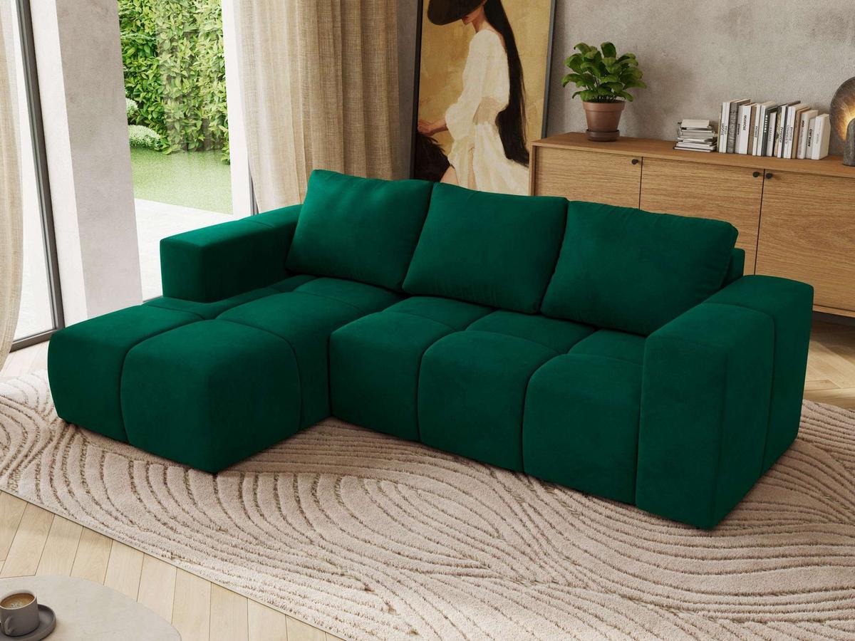 ECKSOFA MONIVA Dunkelgrün Velvet - Links - Dunkelgrün/Schwarz, Kunststoff/Textil (164/266cm) - MKS