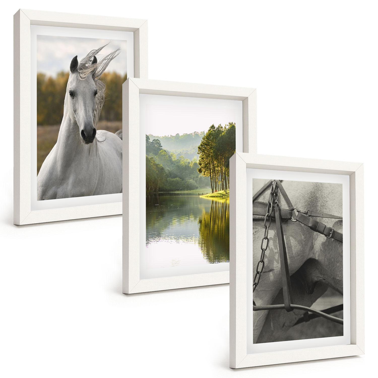 BILDER SET 3er Set - 20x30 cm Weißer Rahmen - Natur des Flusses White Horses - Weiß, Kunststoff (20/30cm) - TULUP