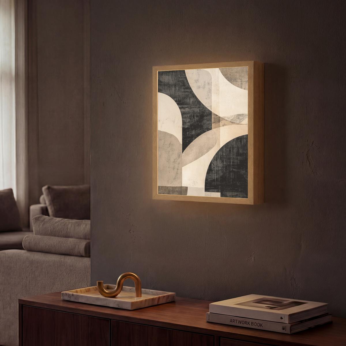 WANDLEUCHTE MIT AKKU Abstrakt - Formen - Modern - Beige 30x40 cm - Grau, Holzwerkstoff (30/40/8cm) - OnlyWow