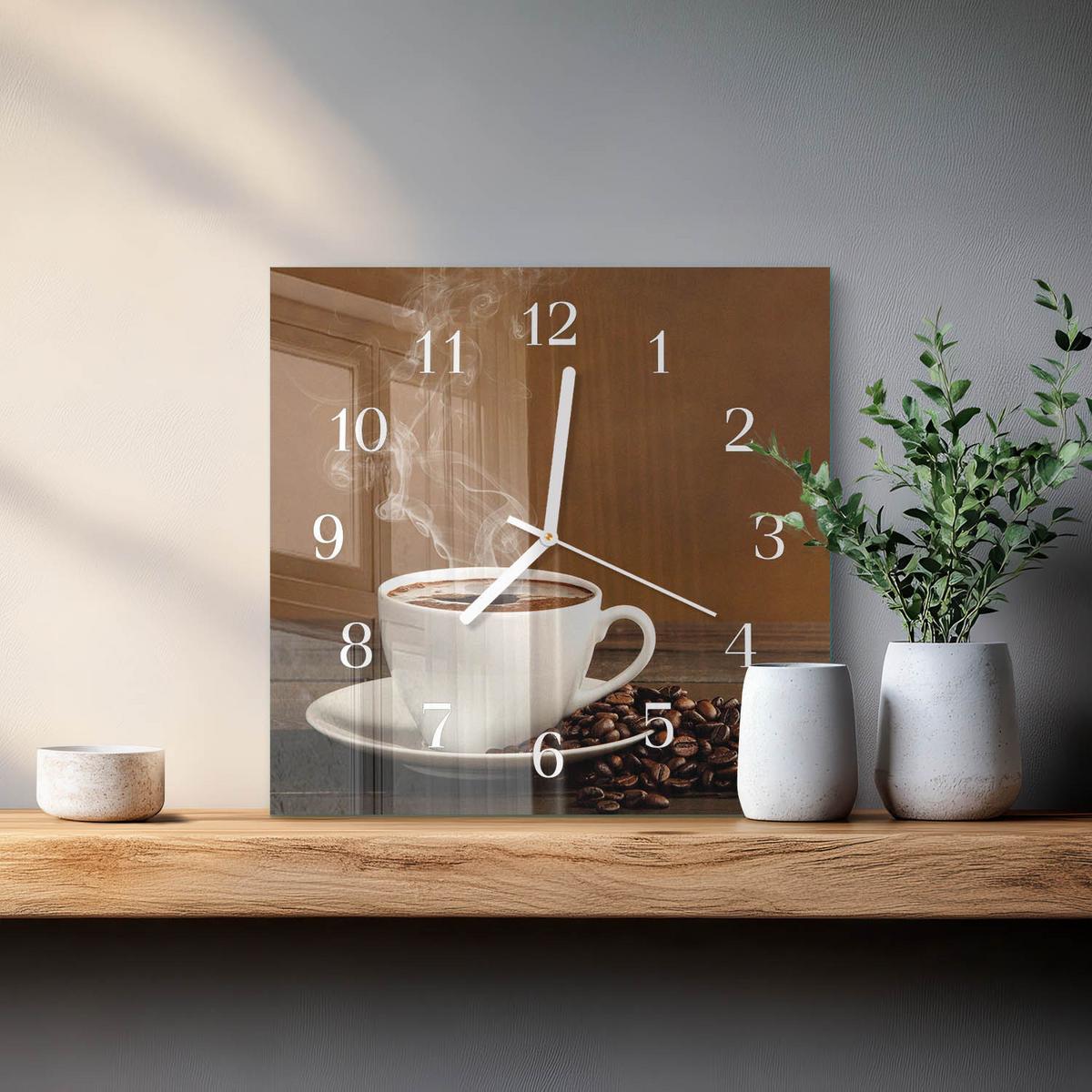 WANDUHR aus Glas 30x30 cm - Kaffee - Braun, Glas (30/30/0.4cm) - TULUP