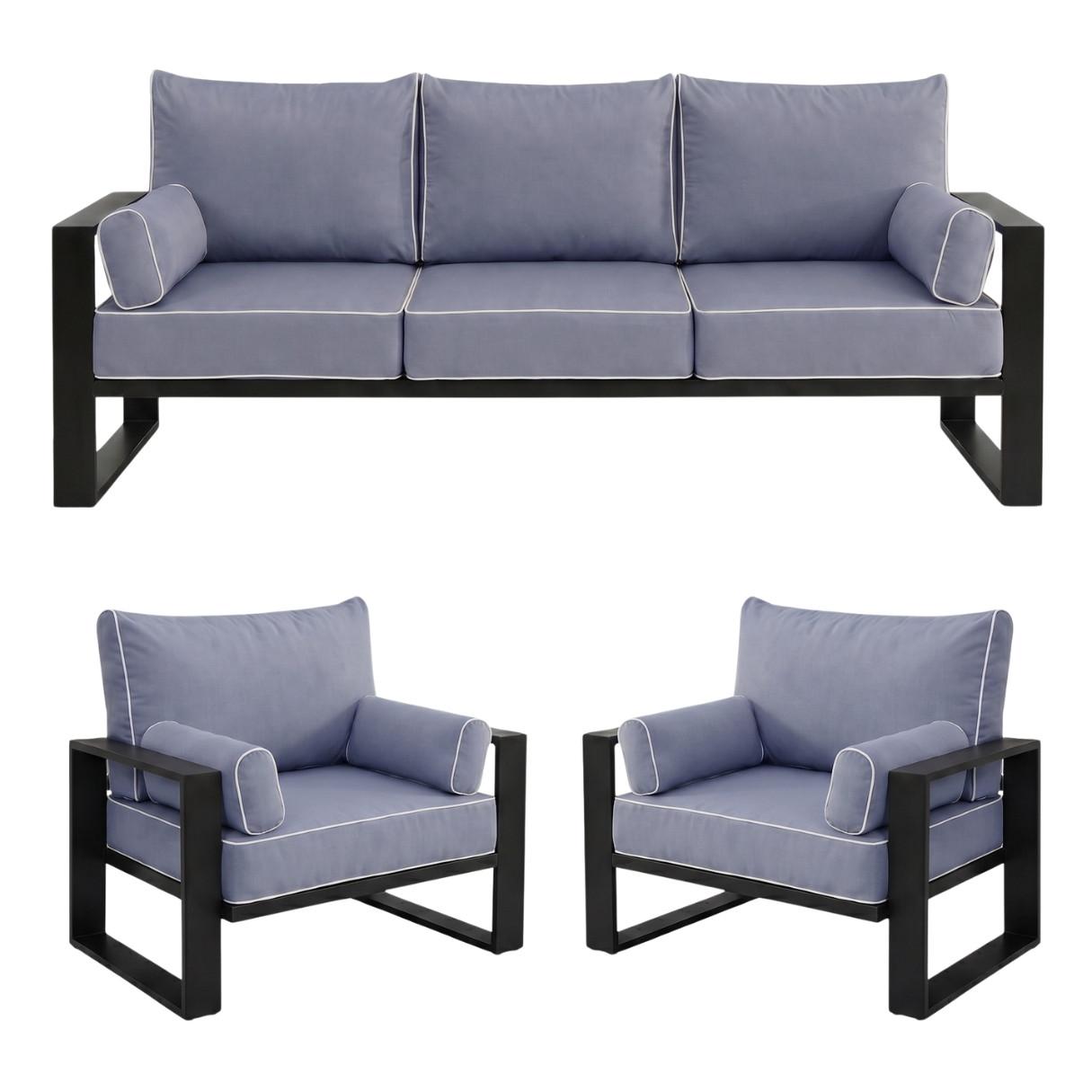GARTENSET Verdino 3+1+1 mit Metallrahmen Blaugrau - Blaugrau, Metall - Beautysofa