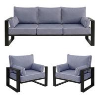GARTENSET Verdino 3+1+1 mit Metallrahmen Blaugrau - Blaugrau, Metall - Beautysofa